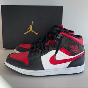 Jordan 1 Men's Mid Black/Red/White Sneakers